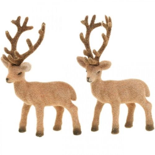 Article Cerf décoratif figurine décorative renne décoratif floqué H17cm 6 pcs