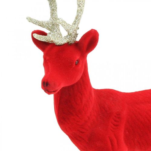 Floristik24 Figurine déco cerf décoratif renne floqué rouge H28cm