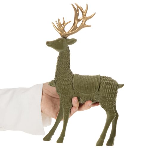 Figurine décorative de cerf debout, floquée avec des bois, 31 cm | Floristik24.be