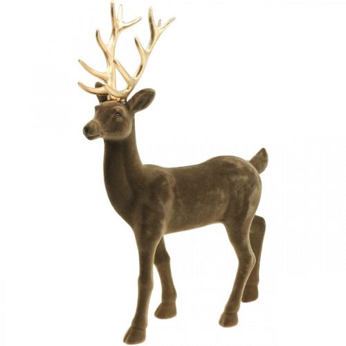 Floristik24 Figurine déco cerf décoratif renne floqué marron H46cm