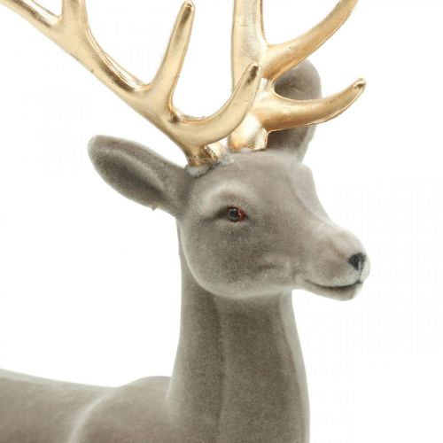 Article Figurine déco cerf décoratif renne floqué gris H46cm