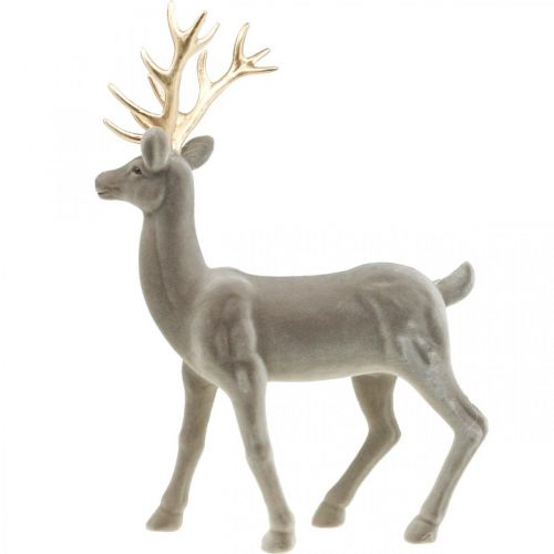 Article Figurine déco cerf décoratif renne floqué gris H46cm