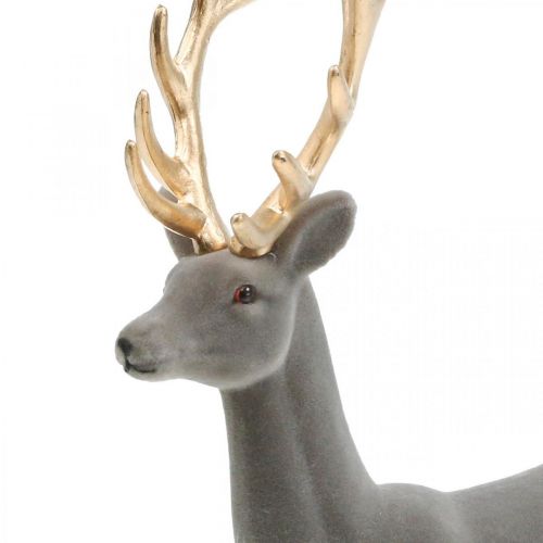 Article Figurine déco cerf décoratif renne floqué gris H37cm