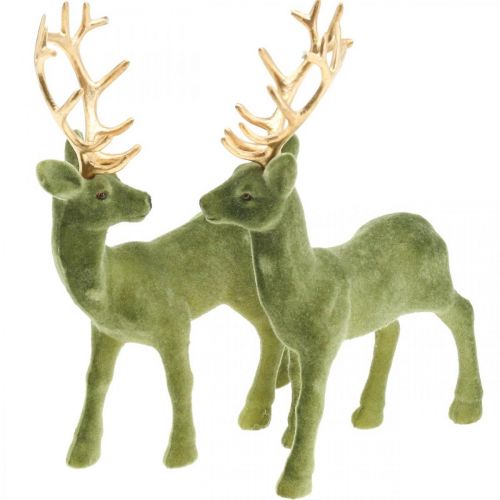 Article Déco cerf décoration figure déco renne vert H20cm 2pcs