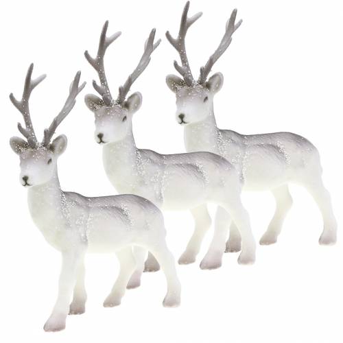 Article Renne décoratif blanc à paillettes – Décoration de Noël d&#39;hiver 20 cm 3 pièces