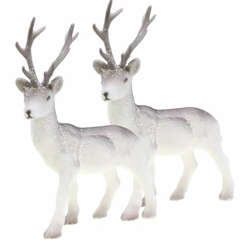 Article Déco cerf floqué/neigé 27,5cm 2 pcs