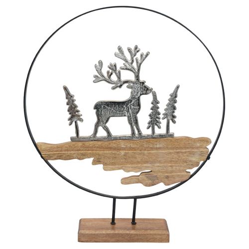 Décoration cerf anneau décoration support métal bois argent Ø38cm