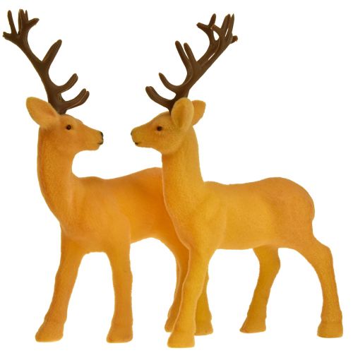 Floristik24 Cerf déco renne jaune marron floqué H20,5cm lot de 2