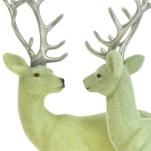 Article Cerf Déco Renne Vert Gris Veau Floqué 20cm Lot de 2