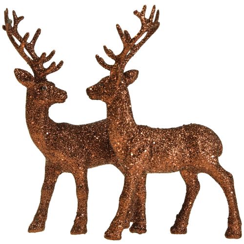 Floristik24 Figurine déco cerf renne cuivre pailleté déco veau H20,5cm lot de 2
