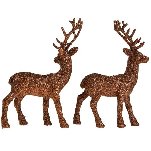 Article Figurine déco cerf renne cuivre pailleté déco veau H20,5cm lot de 2