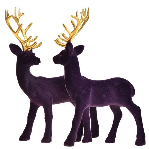 Floristik24 Cerf Déco Renne Veau Or Violet Floqué 20cm Lot de 2