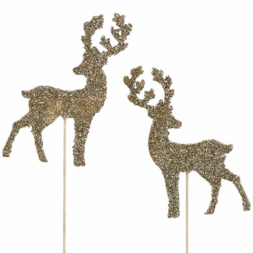 Article Bouchon décoratif cerf paillettes or assorti 8/10cm 18 pcs