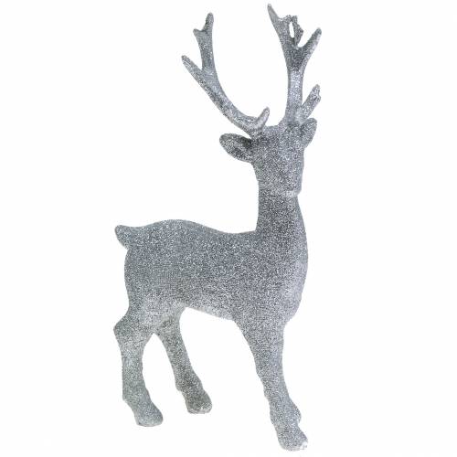 Floristik24 Figurine déco cerf argent pailleté 25cm x 12cm