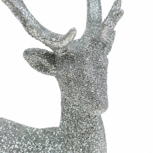 Article Figurine déco cerf argent pailleté 25cm x 12cm