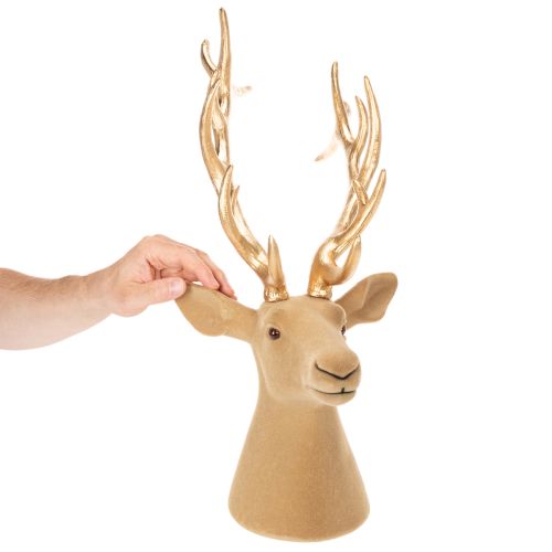 Tête de cerf décorative sculptée avec de grands bois, 52 cm | Floristik24.be