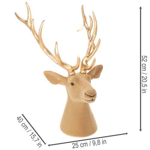 Tête de cerf décorative sculptée avec de grands bois, 52 cm | Floristik24.be