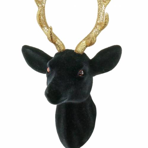 Floristik24 Tête de cerf déco floqué noir, or 10cm x 20cm 3pcs