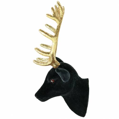 Floristik24 Tête de cerf déco floqué noir, or 10cm x 20cm 3pcs