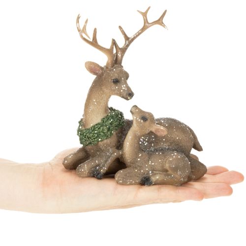 Figurine décorative représentant une famille de cerfs sous la neige, 17 cm | Floristik24.be