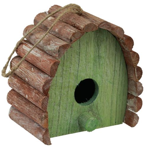 Floristik24 Nichoir décoratif à suspendre avec toit rond en bois vert marron 16,5×10×17cm