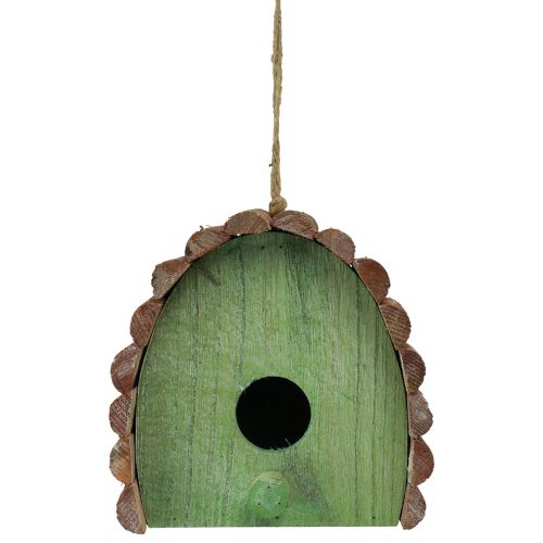 Article Nichoir décoratif à suspendre avec toit rond en bois vert marron 16,5×10×17cm