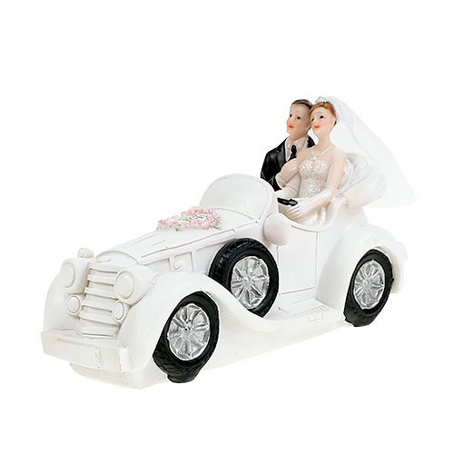 Figurine de mariage couple dans cabriolet 15 cm