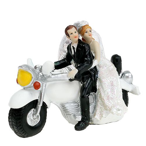 Figurine de mariage mariés à moto 9 cm