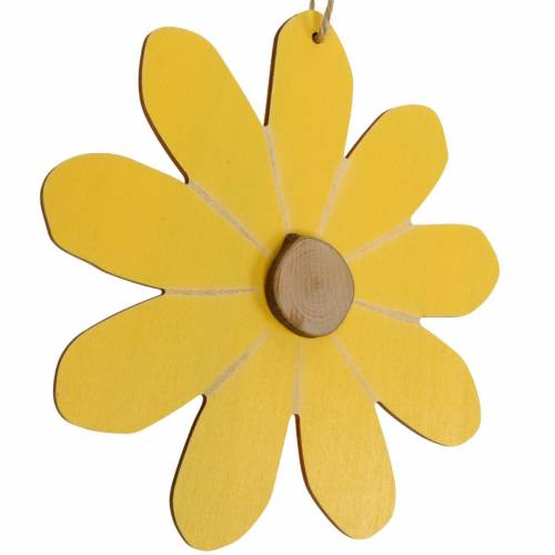 Article Fleurs en bois à suspendre, décoration printanière, fleurs en bois jaune et blanc, fleurs d&#39;été 8pcs