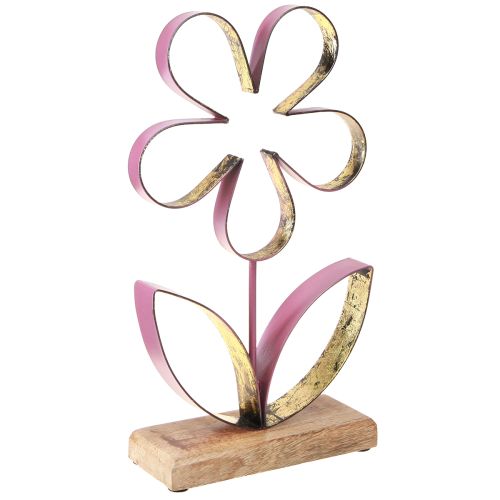 Floristik24 Fleur décorative bois métal sur socle vieux rose doré H35cm