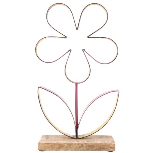 Article Fleur décorative bois métal sur socle vieux rose doré H35cm