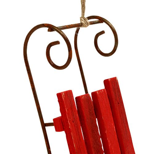Article Traîneau en bois à suspendre rouge 12cm x 4,5cm x 3,5cm 6 pcs