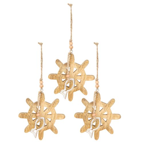Article Décoration de volant en bois pendentif poisson en métal Ø12cm 3pcs