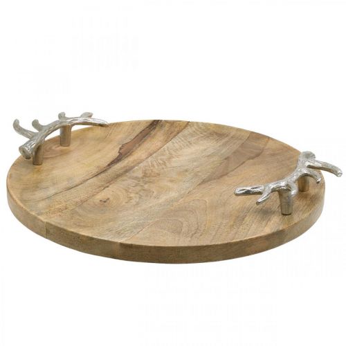 Floristik24 Plateau en bois rond avec manche en bois de cerf plateau décoratif rustique Ø39cm