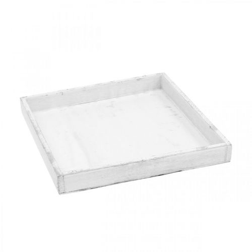 Article Plateau décoratif plateau en bois carré blanc shabby chic 24.5×24.5cm