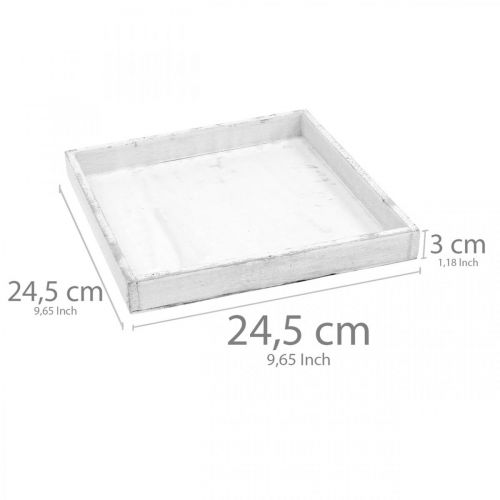 Floristik24 Plateau décoratif plateau en bois carré blanc shabby chic 24.5×24.5cm