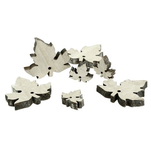 Floristik24 Mélange de feuilles d'érable en bois blanchies à la chaux 30pcs