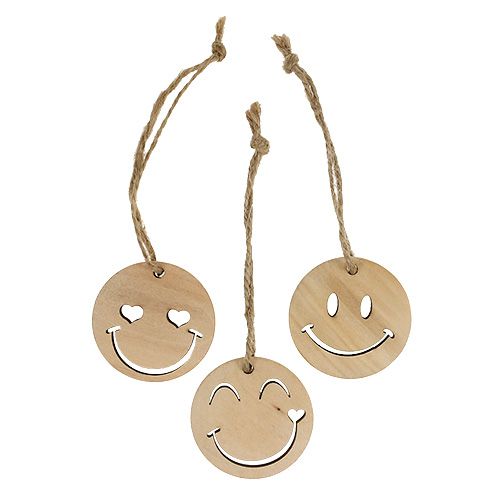 Article Pendentif en bois Emoticon Emoticon® Ø4cm naturel 24 pcs