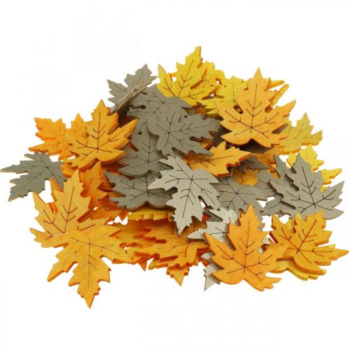 Article Décoration à disperser automne, feuilles d'érable, feuilles d'automne dorées, orange, jaune 4cm 72 pcs