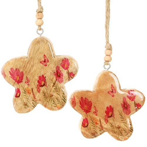 Floristik24 Pendentif en bois Fleurs de printemps en rose naturel H9cm 4 pcs