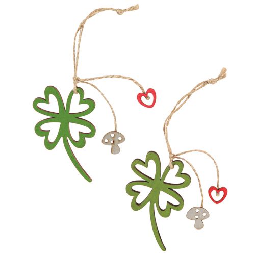 Floristik24 Pendentif en bois feuille de trèfle du Nouvel An coloré 5x0,5x8cm 12 pcs