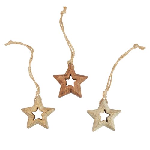 Article Pendentifs en bois étoiles en bois décorations naturelles pour sapin de Noël Ø4,5cm 8 pièces