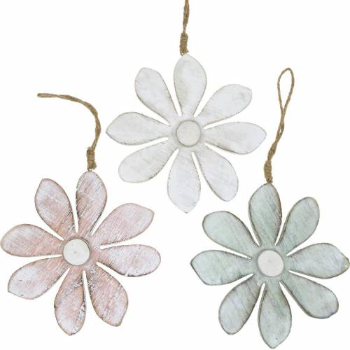 Floristik24 Fleurs en bois à suspendre, été, fleurs aux couleurs pastel, décoration printanière Ø16cm 3pcs