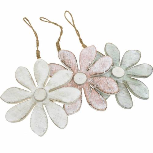 Floristik24 Fleurs décoratives pastel, fleurs d&#39;été, fleurs en bois, décorations florales à suspendre Ø12,5cm 3pcs