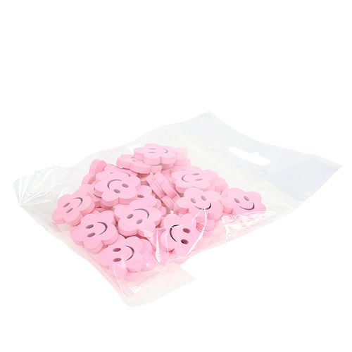 Floristik24 Fleur en bois avec visage rose 2,5 cm 48 pcs