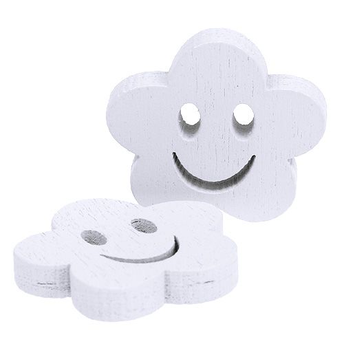 Article Fleur en bois avec visage blanc 2,5 cm 48 pcs