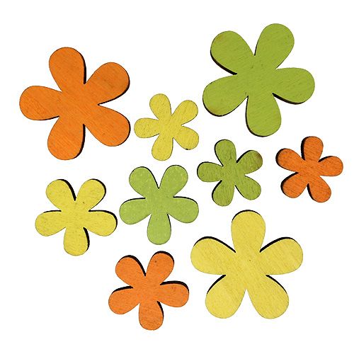 Floristik24 Fleur en bois 2-3,5cm orange, vert, jaune 36pcs