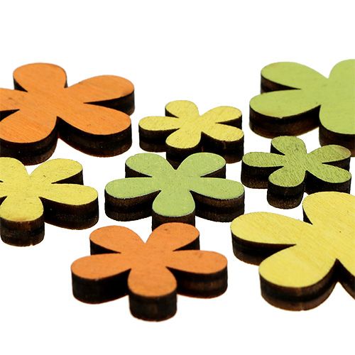 Floristik24 Fleur en bois 2-3,5cm orange, vert, jaune 36pcs