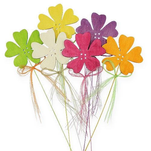 Floristik24 Fleurs en bois sur piquet en fil 7cm, 28cm 24 pcs