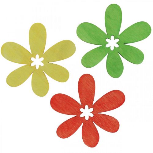 Article Fleurs en bois parsemer décoration fleurs bois jaune/orange/vert Ø4cm 72p